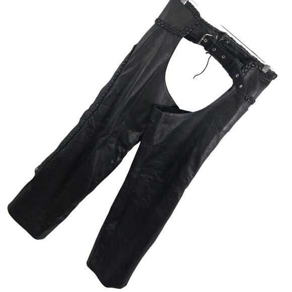 HUDSON LEATHER! BLACK GENUINE LEATHER, HEAVY DUTY BRAIDED DETAIL CHAPS! SZ XL - Picture 9 of 9